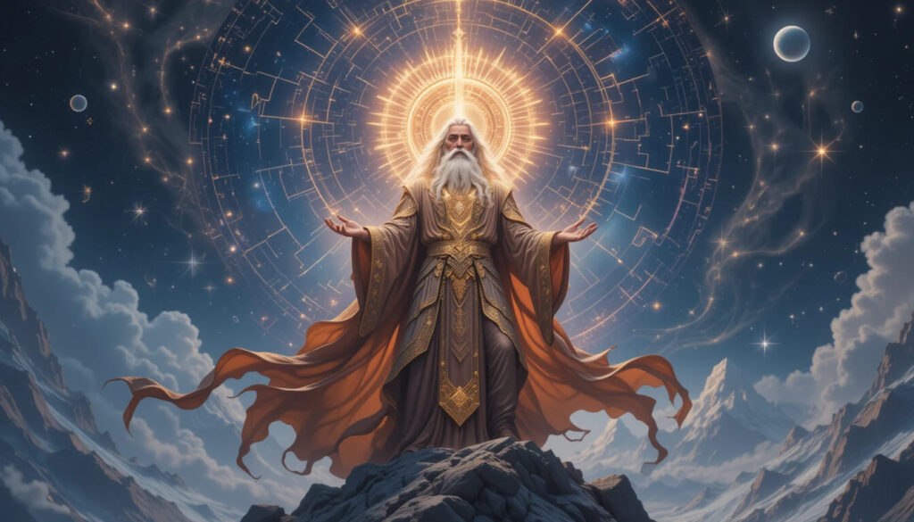 Comandante supremo dos Elohim, acima de outros "deuses", mostrando hierarquia celestial bíblica.