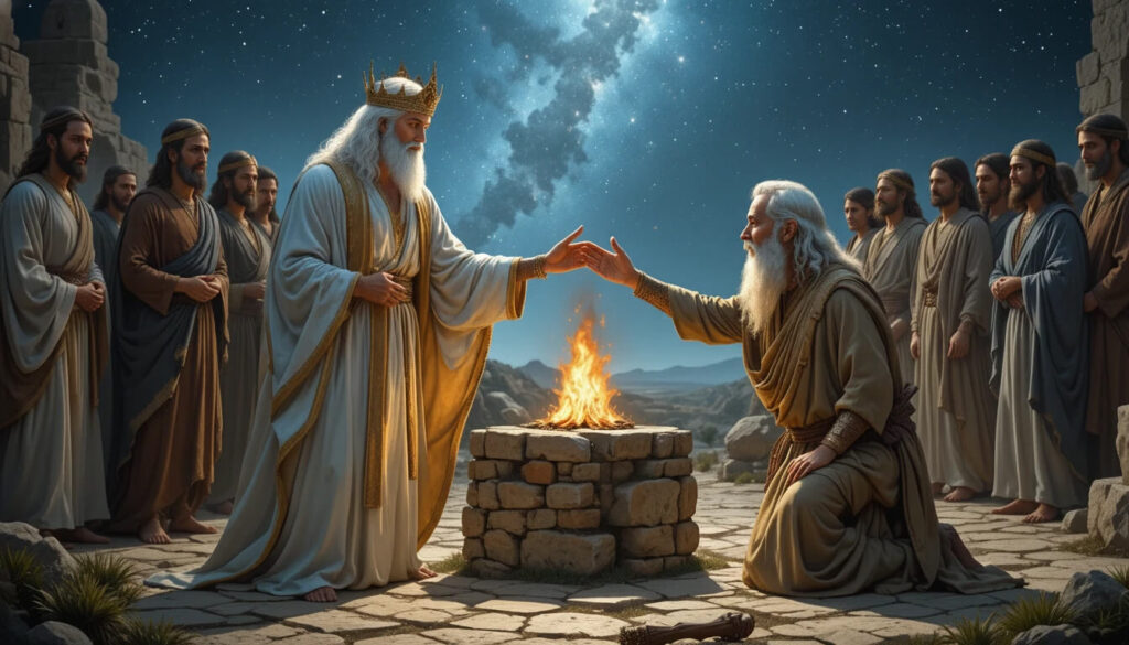 Melquisedeque, sacerdote de El Elyon, abençoando Abraão mostrando reconhecimento de autoridade superior a Yahweh.