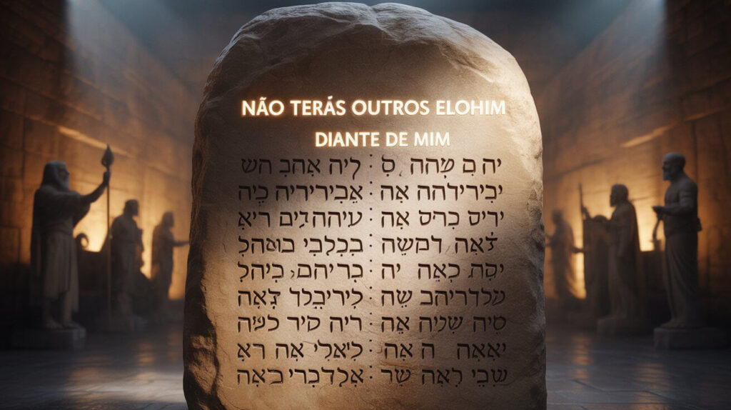 Primeiro mandamento destacado mostrando Yahweh proibindo adoração de outros Elohim provando que não era deus único
