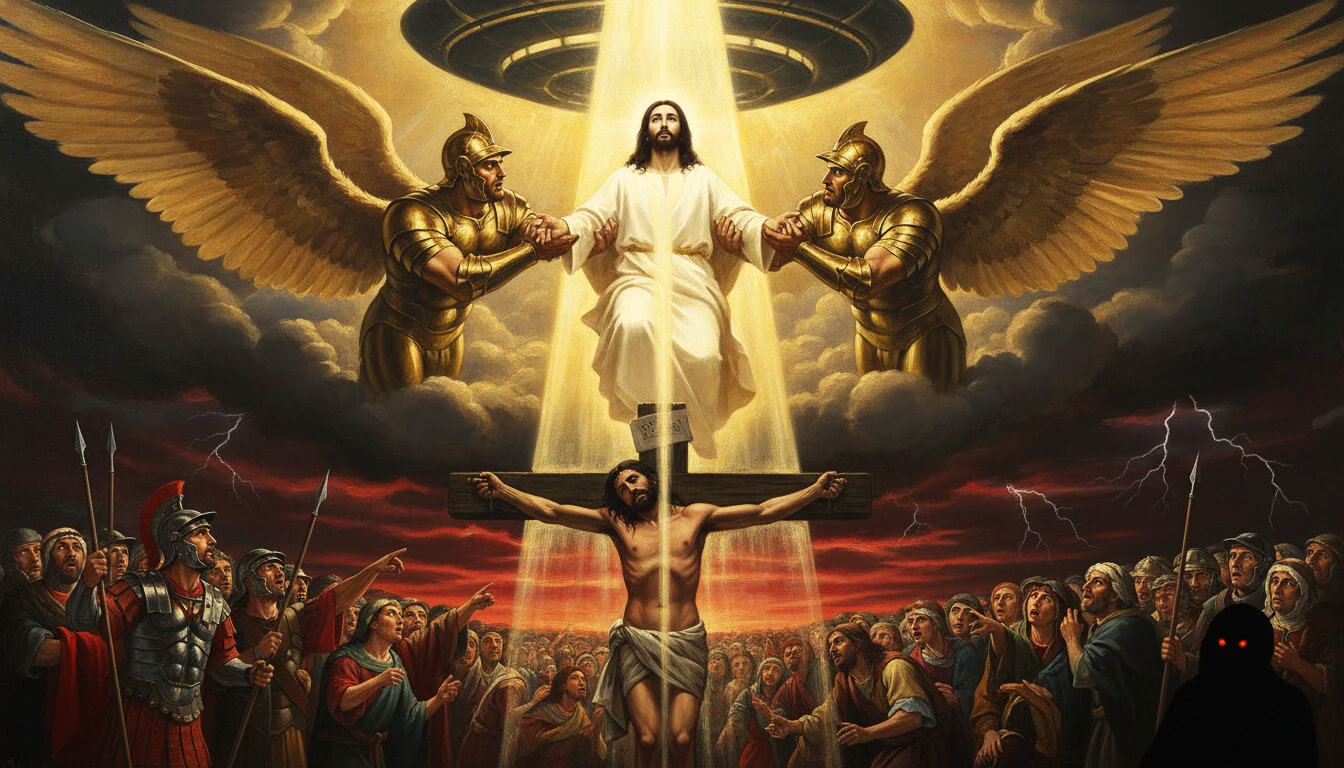 Evangelho Barnabé Jesus não crucificado Judas substituído 4 anjos seres multidimensionais resgate batalha cósmica Yaldabaoth Yahweh Anunnaki