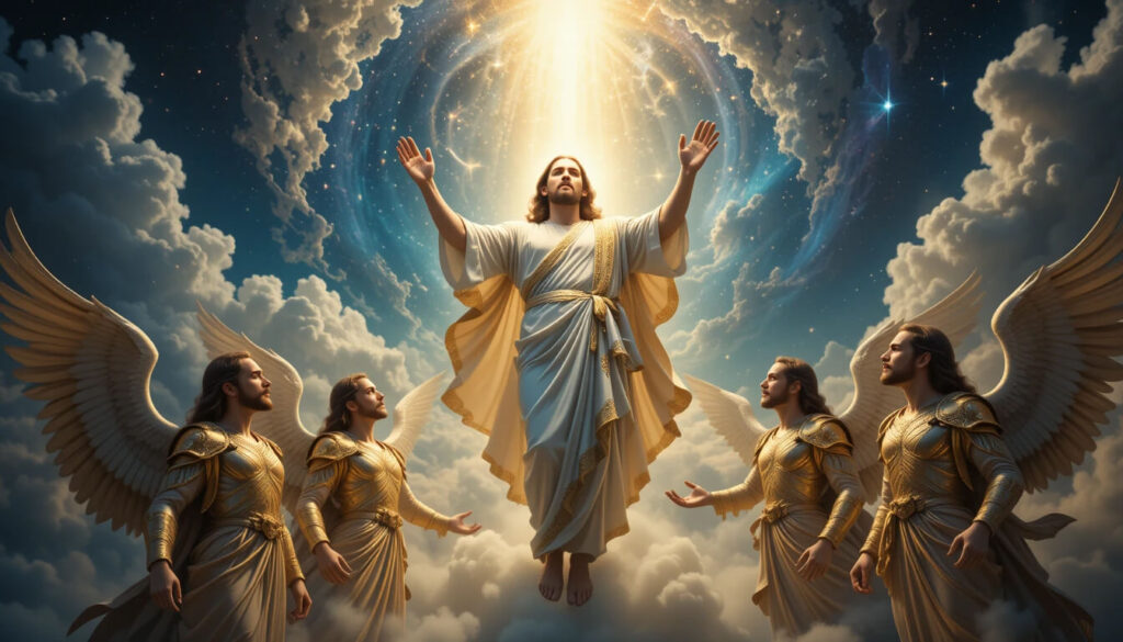 Jesus resgatado 4 anjos seres multidimensionais embarcação celestial nave resgate apoio cósmico grupo libertador Evangelho Barnabé
