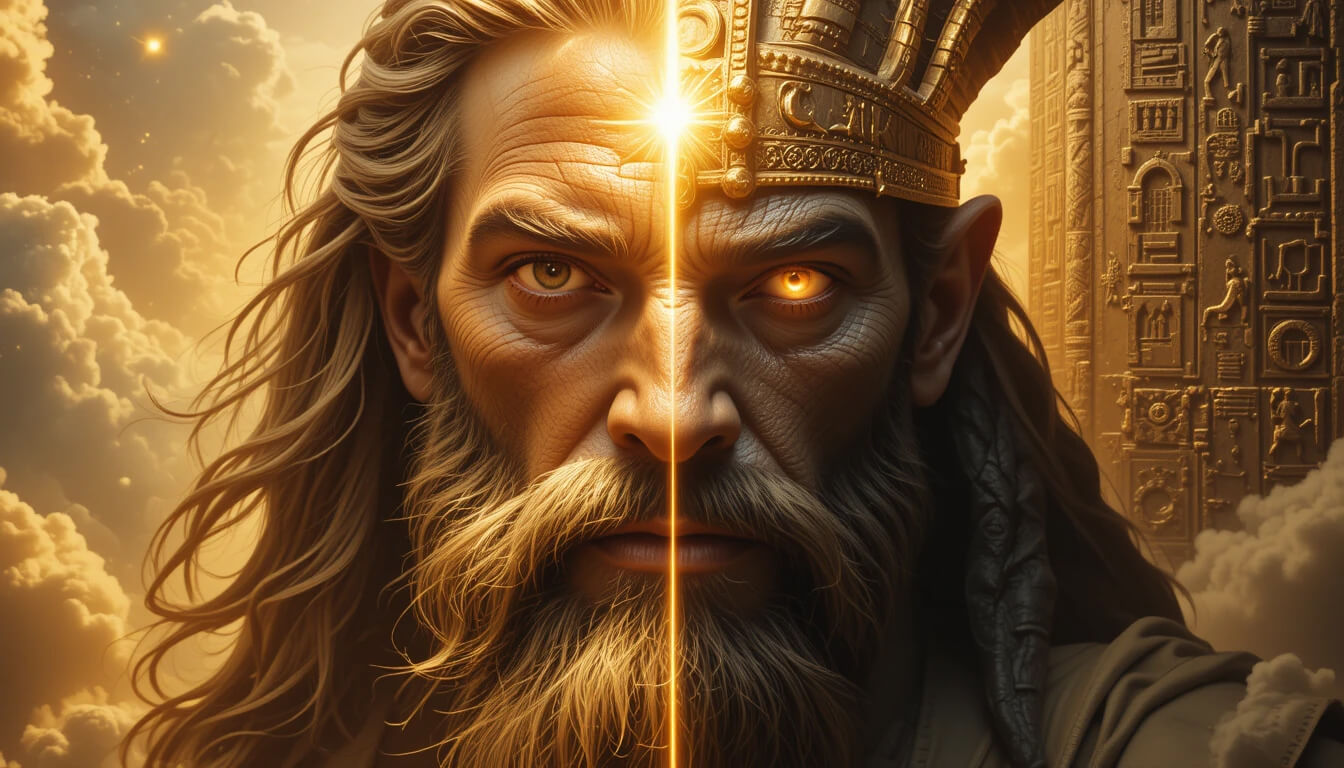 Composição dividida mostrando Yahweh e Enlil como mesma entidade revelando que Bíblia copiou deuses da Suméria