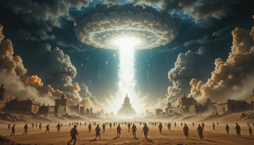 Destruição de Sodoma e Gomorra mostrando possível guerra nuclear entre Anunnaki disfarçada como punição divina bíblica