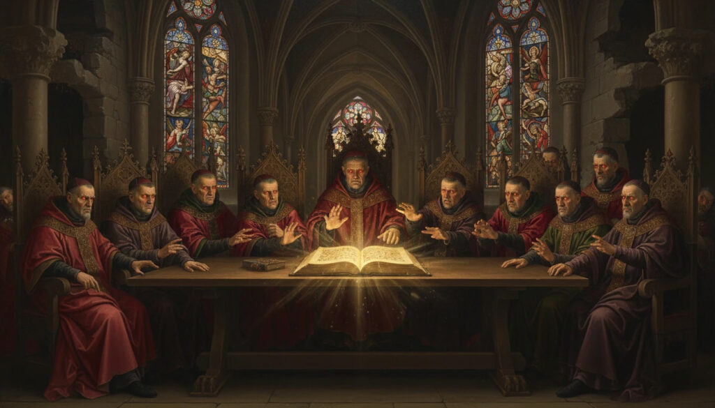 Concílio de Laodiceia censurando Livro de Enoque, removendo verdades sobre Vigilantes, Nefilim e abdução de Elohim