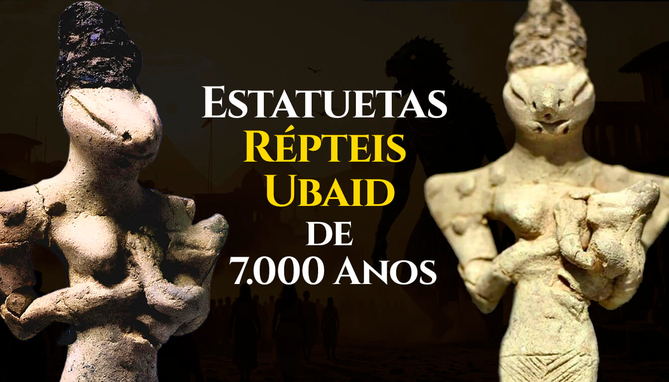 Estatueta autêntica da civilização Ubaid mostrando deus réptil com pele escamada e olhos grandes evidência física dos Anunnaki