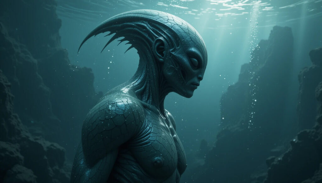 Nommo ser anfíbio de Sírius segundo tradição Dogon mostrando características aquáticas e inteligência avançada de visitantes estelares