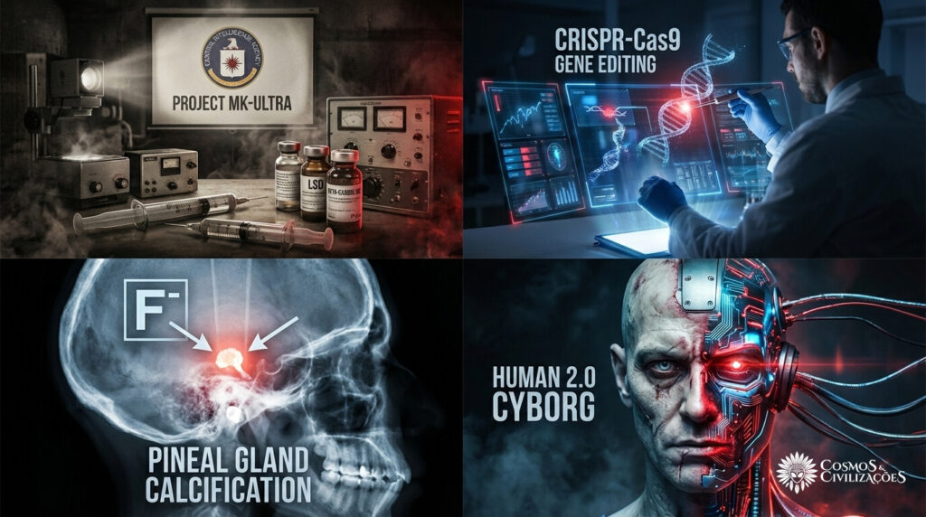 Conexões modernas gene da fé mostrando MK-Ultra CRISPR fluoretação pineal e transhumanismotentando manipular ou eliminar VMAT2