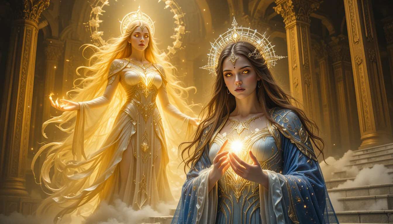 Barbelo Primeira Emanação do Pleroma acima de Sophia Aeon da Sabedoria mostrando hierarquia gnóstica mãe e filha cósmica