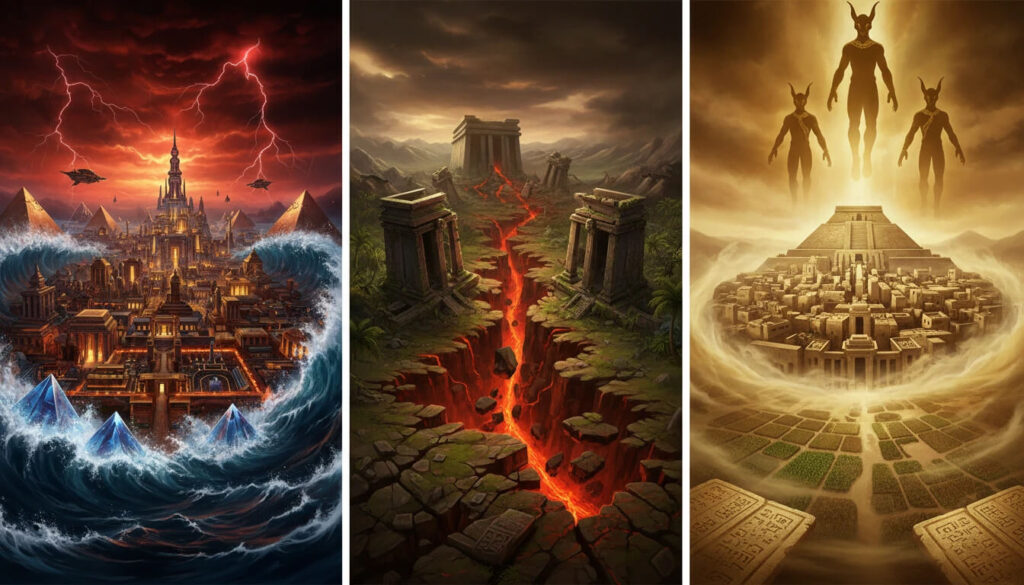 Atlântida Lemúria Suméria civilizações perdidas resets cósmicos ciclos controlados Elohim Anunnaki apagamento memória humanidade reiniciada
