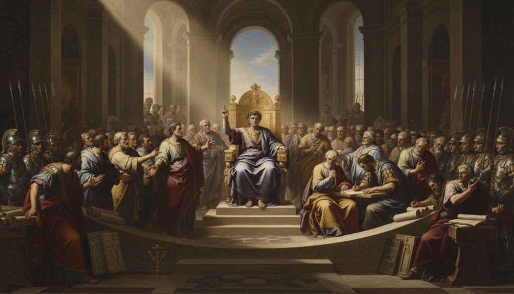 Concílio Niceia 325 Constantino imperador romano define trindade cristã manipulação política doutrina Ário Atanásio natureza Jesus