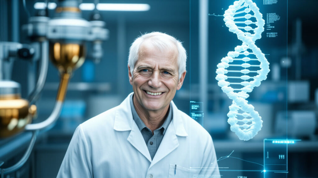 Dean Hamer em laboratório genético analisando gene VMAT2 descoberta do gene da fé que prova programação espiritual