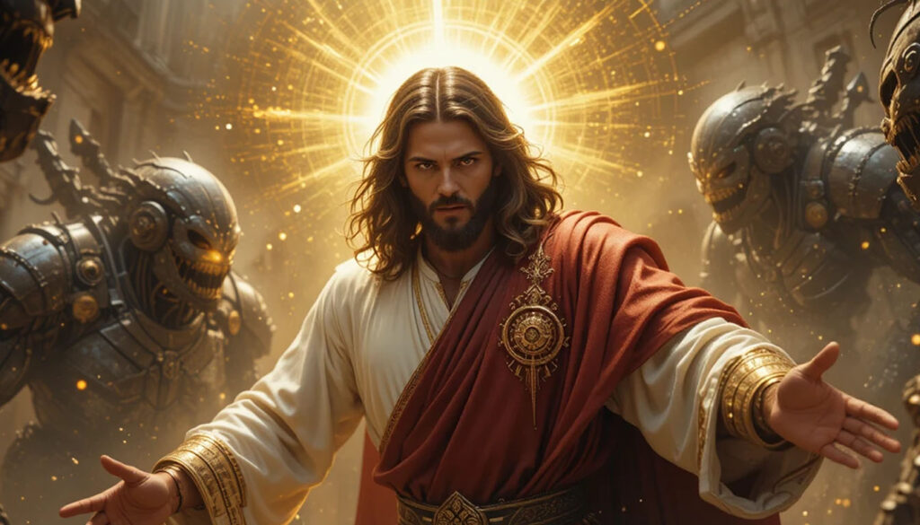 Jesus gnóstico enviado por Sophia confrontando Arcontes de Yaldabaoth para libertar centelhas divinas aprisionadas