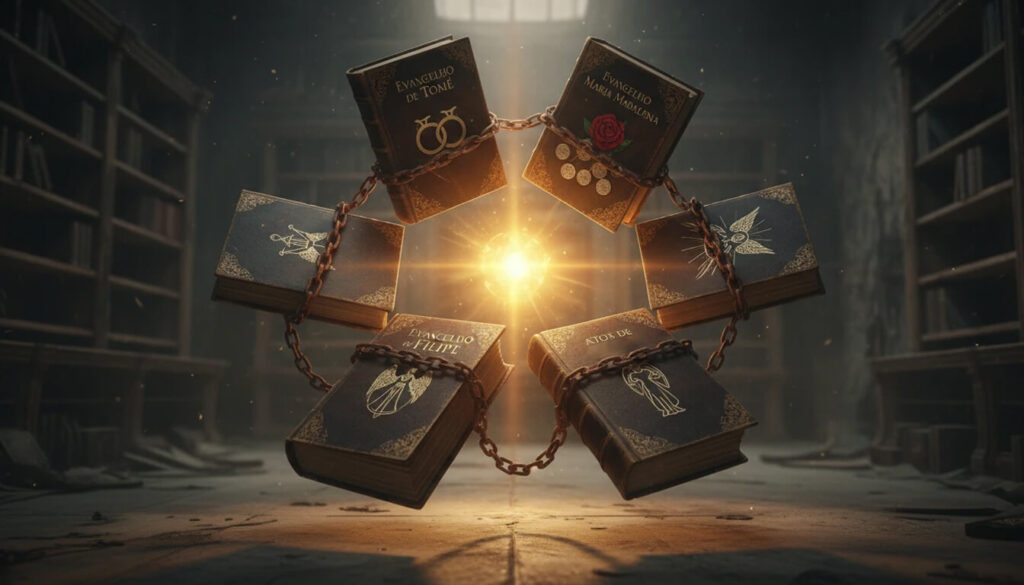 Sete livros apócrifos banidos Evangelho Tomé Maria Madalena Judas Livro Enoque acorrentados revelando censura histórica Bíblia