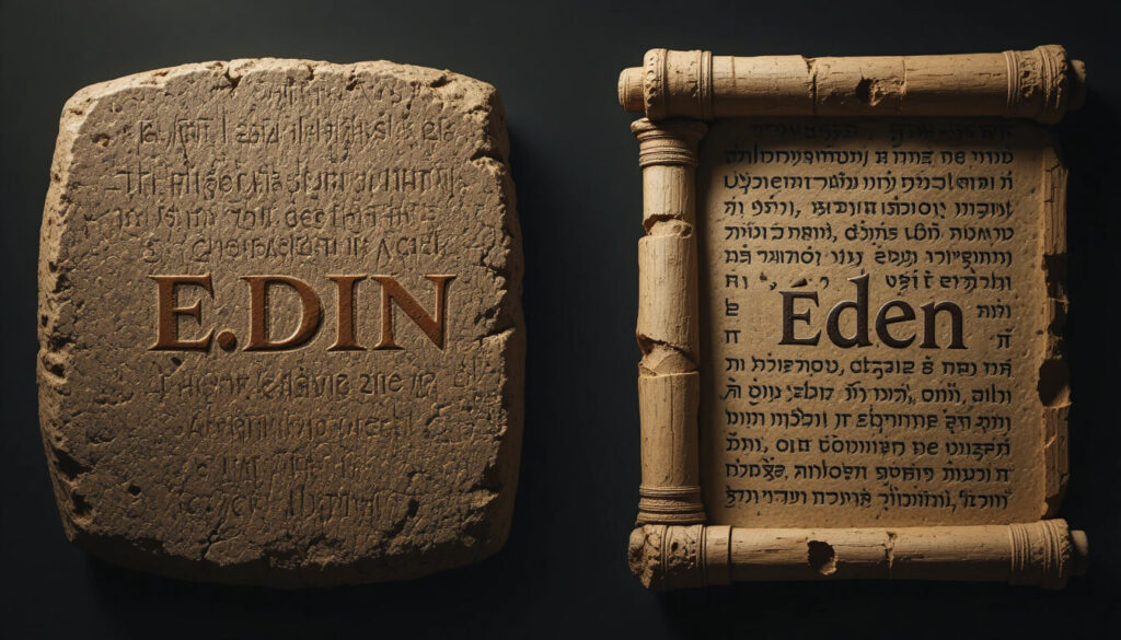 Comparação entre E.DIN sumério e Éden bíblico mostrando que Gênesis copiou textos da Suméria 2000 anos mais antigos