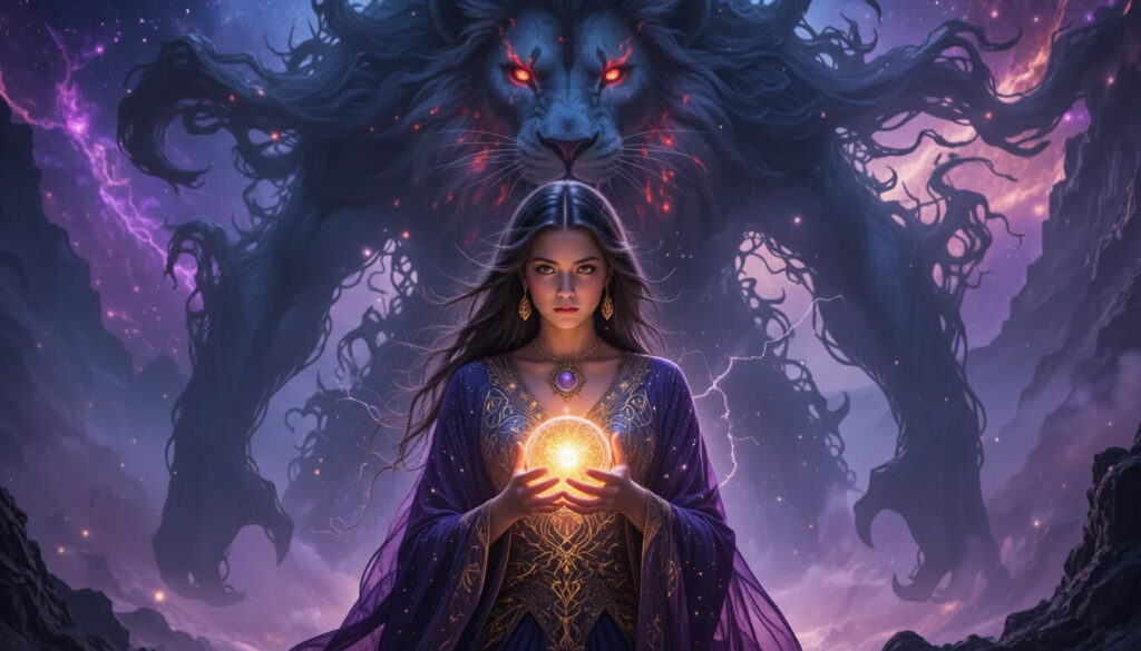 Sophia criando Yaldabaoth o demiurgo mostrando erro cósmico que deu origem ao mundo material no gnosticismo