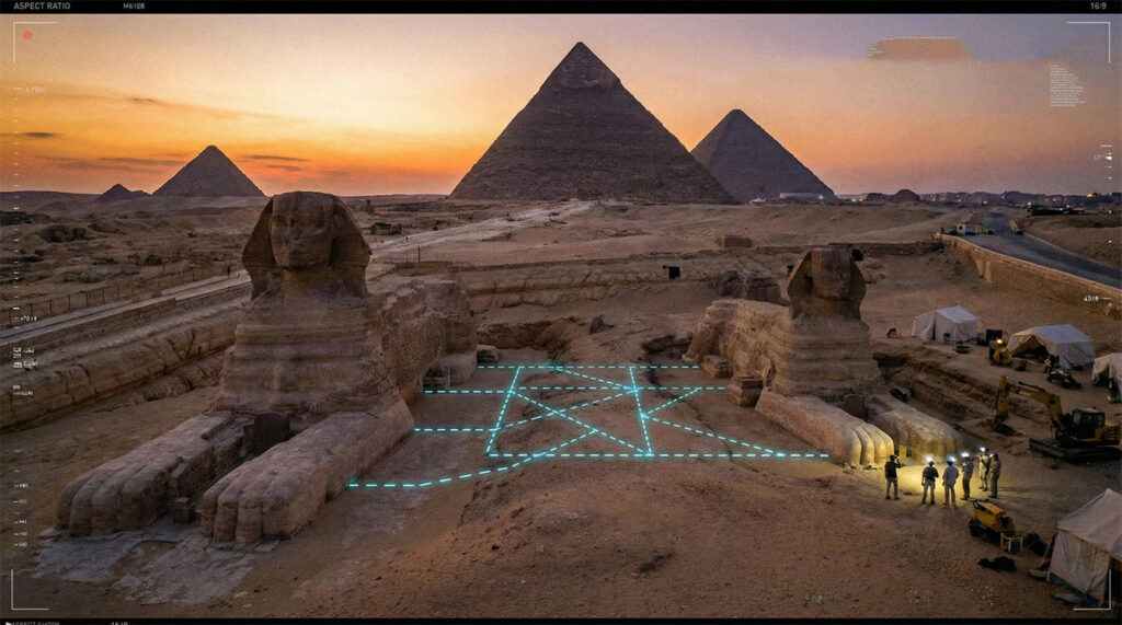 Segunda Esfinge enterrada em Gizé segundo teoria de estátuas duplas egípcias sugerindo mais segredos e câmaras subterrâneas