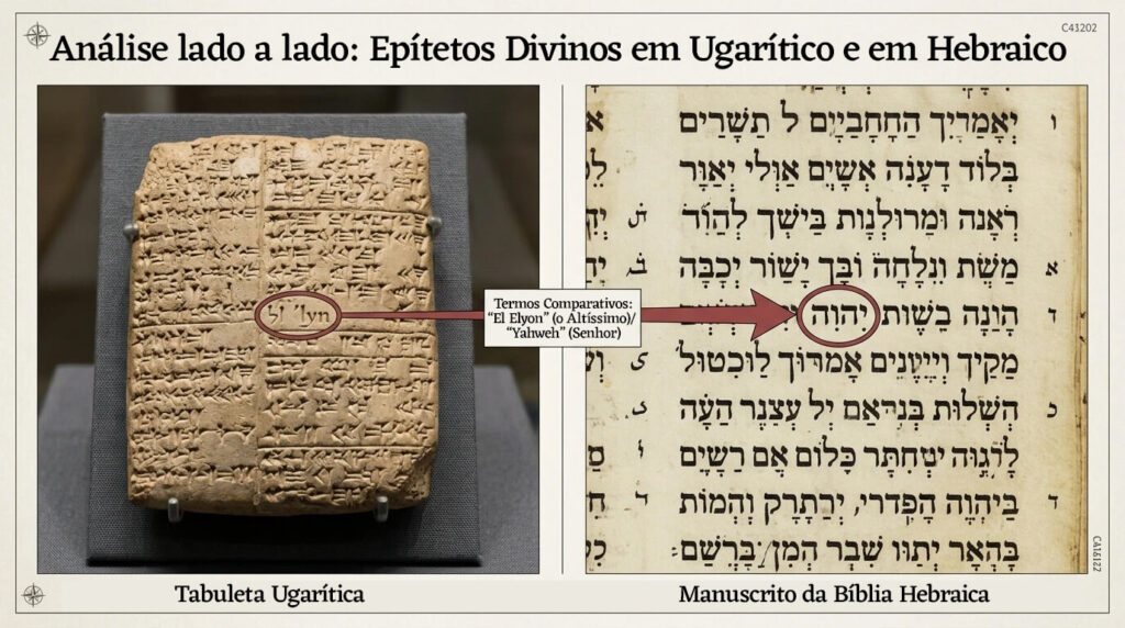 Comparação entre textos ugaríticos e Antigo Testamento mostrando sobreposição entre El Elyon e Yahweh e o apagamento de Asherah