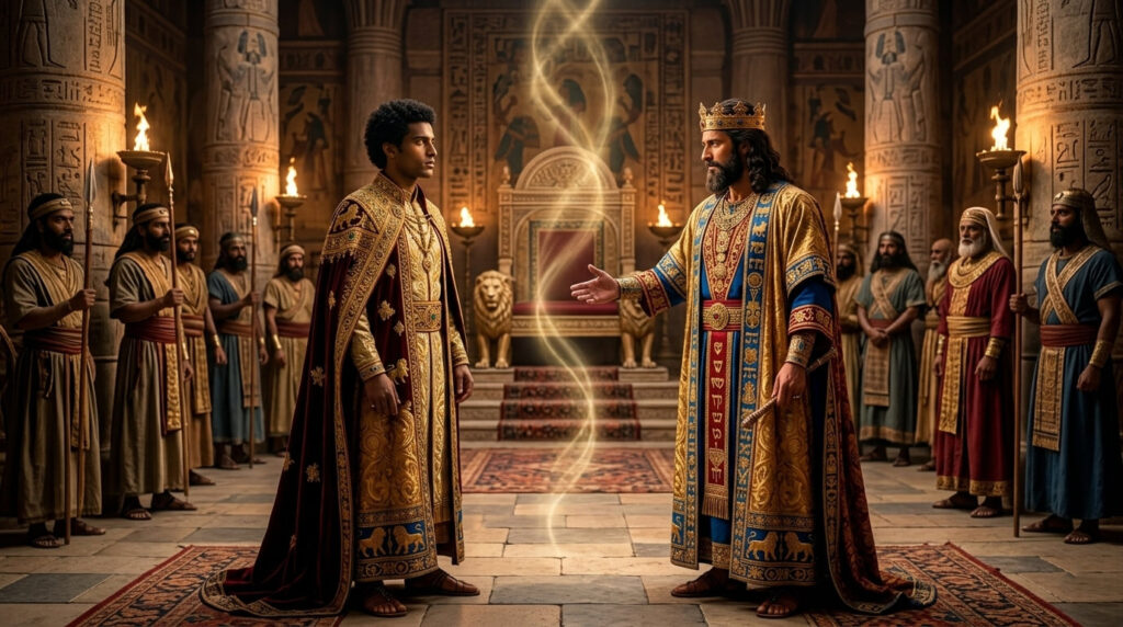 Menelik I filho da Rainha de Sabá e Salomão em encontro com seu pai em Jerusalém conforme descrito no Kebra Nagast texto sagrado etíope