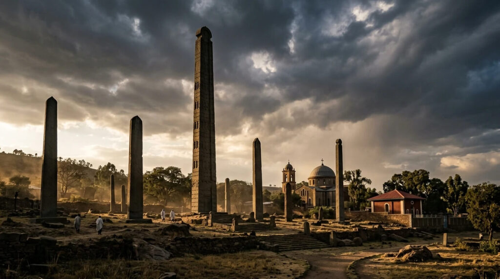 Estelas de Axum na Etiópia onde a tradição etíope afirma que a Arca da Aliança está guardada sob proteção de um único guardião desde Menelik I