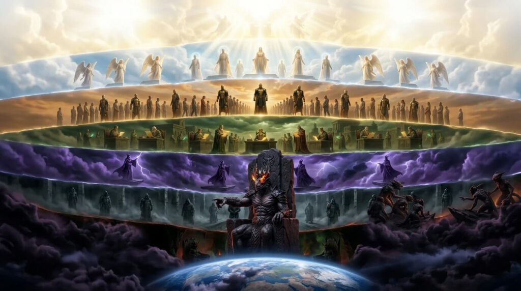 Os sete céus da Ascensão de Isaías com Samael governante soberano da camada mais próxima da Terra identificado com Yaldabaoth e o deus do Antigo Testamento
