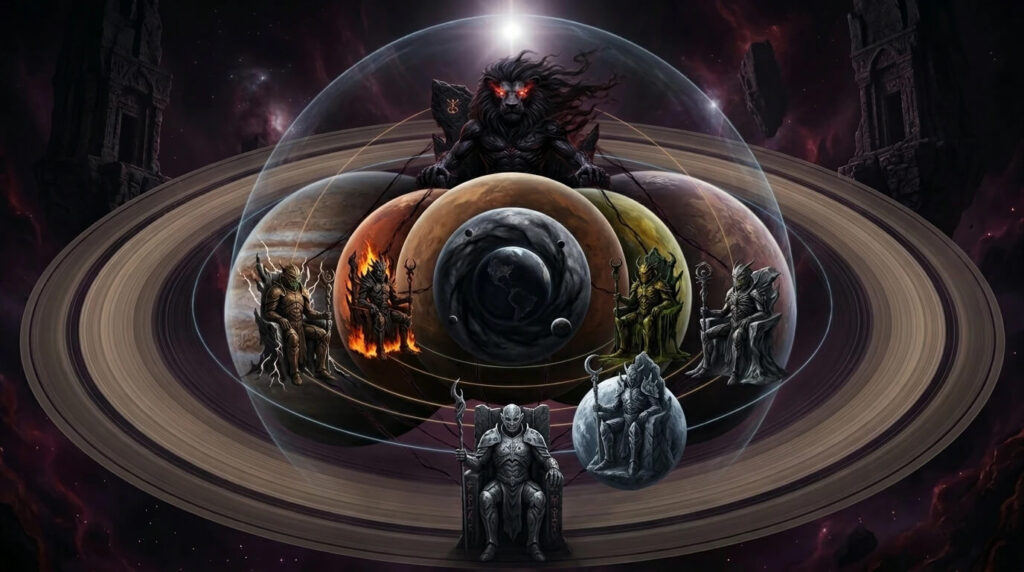 Os sete Arcontes gnósticos governando as sete esferas planetárias criadas por Yaldabaoth como sistema de aprisionamento das centelhas divinas