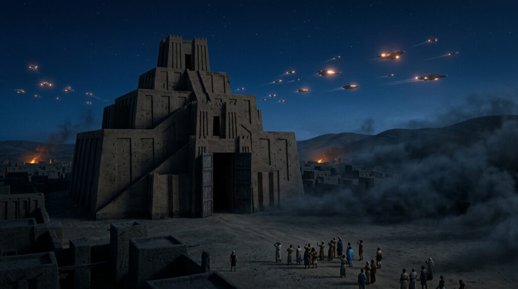 Templos sumérios abandonados enquanto os Anunnaki fogem do vento do mal que eles próprios autorizaram deixando as populações para trás